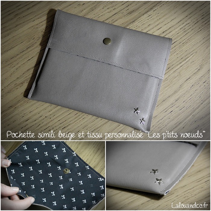 Pochette simili beige et tissu "Les p'tits noeuds" by Lalouandco